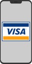 Mobile phone front view display with visa logo