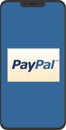 Mobile phone front view display with paypal logo