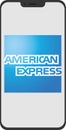 Mobile phone front view display with american express logo