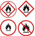 Flame warning sign vector with red border