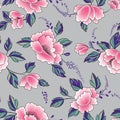 Floral seamless pattern. Flowers with leaves ornamental background. Flourish nature garden texture Royalty Free Stock Photo