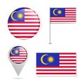 Official national flags country Malaysia MY.circle sign,flagpole,pin and flags isolated on white background.Vector illustration