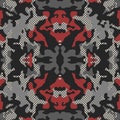 Stylish camouflage seamless pattern. Abstract modern military camo. Urban texture. Black, gray and red color background. Vector Royalty Free Stock Photo