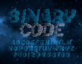 Binary Code alphabet font. Digital letters and numbers made of 1 and 0.
