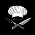 Chef`s hat with crossed knife and fork. Royalty Free Stock Photo
