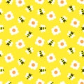 Bees And Flowers Illustration, Seamless Pattern, Editable, Vector EPS 10. Royalty Free Stock Photo