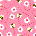 Cute Bees And Flowers Illustration, Seamless Pattern, Vector EPS 10. Royalty Free Stock Photo