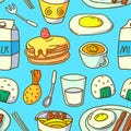 Doodle Breakfast Pattern, Breakfast Illustration, Seamless Pattern, Vector Illustration EPS 10. Royalty Free Stock Photo