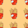 Hand Drawing French Fries Food Pattern, Seamless Pattern, Vector EPS 10.