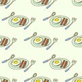 Seamless Breakfast Pattern, Omelet And Bacon Illustration, Vector EPS 10. Royalty Free Stock Photo