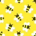 Seamless Simple Bees Pattern, Cute Background, Vector Illustration EPS 10. Royalty Free Stock Photo