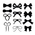 Set of graphical decorative bows silhouette isolated on white background,