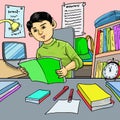 A boy in the study room with lots of books Royalty Free Stock Photo