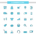 Online shopping related icons collection draw in blue color Royalty Free Stock Photo