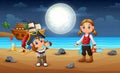 Pirate kids on the beach at night