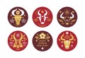 Buffalo head logo. Set of round emblems