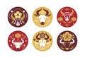 Buffalo head logo. Set of round emblems