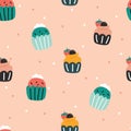 Seamless pattern with cartoon cupcake. for fabric print, textile, gift wrapping paper. colorful vector for kids, flat style Royalty Free Stock Photo