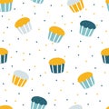 Seamless pattern with cartoon cupcake. for fabric print, textile, gift wrapping paper. colorful vector for kids, flat style Royalty Free Stock Photo