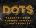 Dots alphabet font. 3D letters, numbers and symbols in 80s style.