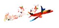 Colorful airplane with music notes and butterflies vector illustration