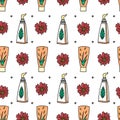 Doodle Lotion Cosmetics Pattern, Seamless Pattern, Vector Illustration, Vintage Pattern. Royalty Free Stock Photo