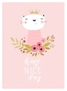 Print. Vector poster with a cat `have a nice day.` Cartoon cat. Kitty.