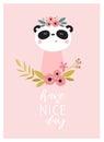 Print. Vector poster with a panda `have a nice day.` Little cartoon panda