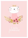 Print. Vector poster with a cat `little princess.` Cartoon cat. Kitty.