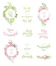 Print. Vector set of floral frames. Vector set of motivational phrases. Postcards, poters