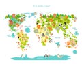 Print. Vector map of the world with cartoon animals for kids. Royalty Free Stock Photo