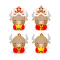 Set of cute little ox, Happy Chinese new year 2021 the year of the ox zodiac, Cartoon cute cow isolated on white background Vector Royalty Free Stock Photo