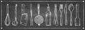 Hand drawn set of kitchen utensils on a chalkboard. Royalty Free Stock Photo