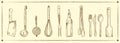Hand drawn set of kitchen utensils on a chalkboard. Royalty Free Stock Photo