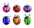 Cute bugs, GUI icons, emoticons on white background Royalty Free Stock Photo