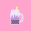 Taro bubble milk tea Icon, Colorful simple flat design Royalty Free Stock Photo