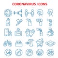 Coronavirus line icon set. Covid-19 symbols collection or vector sketches. Royalty Free Stock Photo