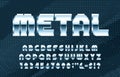 Metal alphabet font. Pixel letters, numbers and symbols.