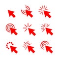 Red Clicks cursor vector icon set. Royalty Free Stock Photo