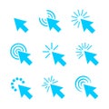 Blue Clicks cursor vector icon set. Royalty Free Stock Photo