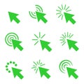 Green Clicks cursor vector icon set. Royalty Free Stock Photo