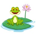 Cartoon green frog sitting on a leaf Royalty Free Stock Photo