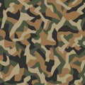 Geometric camo seamless pattern. Abstract military or hunting camouflage background. Brown, green color. Vector. Royalty Free Stock Photo