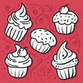 Hand drawn Doodle Cupcake icon set