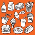 Doodle breakfast vector icon set