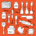 Kitchen utensils Doodle Icon set vector icon