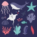 Icon collection.Vector illustration - beautiful, sea creatures. Icon collection.