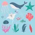 Icon collection.Vector illustration - beautiful, sea creatures. Icon collection. Royalty Free Stock Photo
