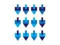 Set of Blue dreidels on White background, Hanukkah Jewish holiday symbol