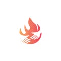 Hugged fire illustration.Fire protection logo design inspiration.Fire and hand vector template Royalty Free Stock Photo